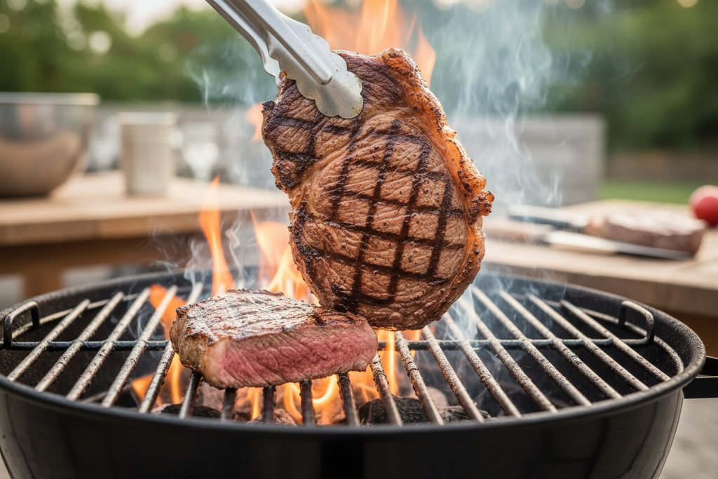 a rump steak cooked on the BBQ
