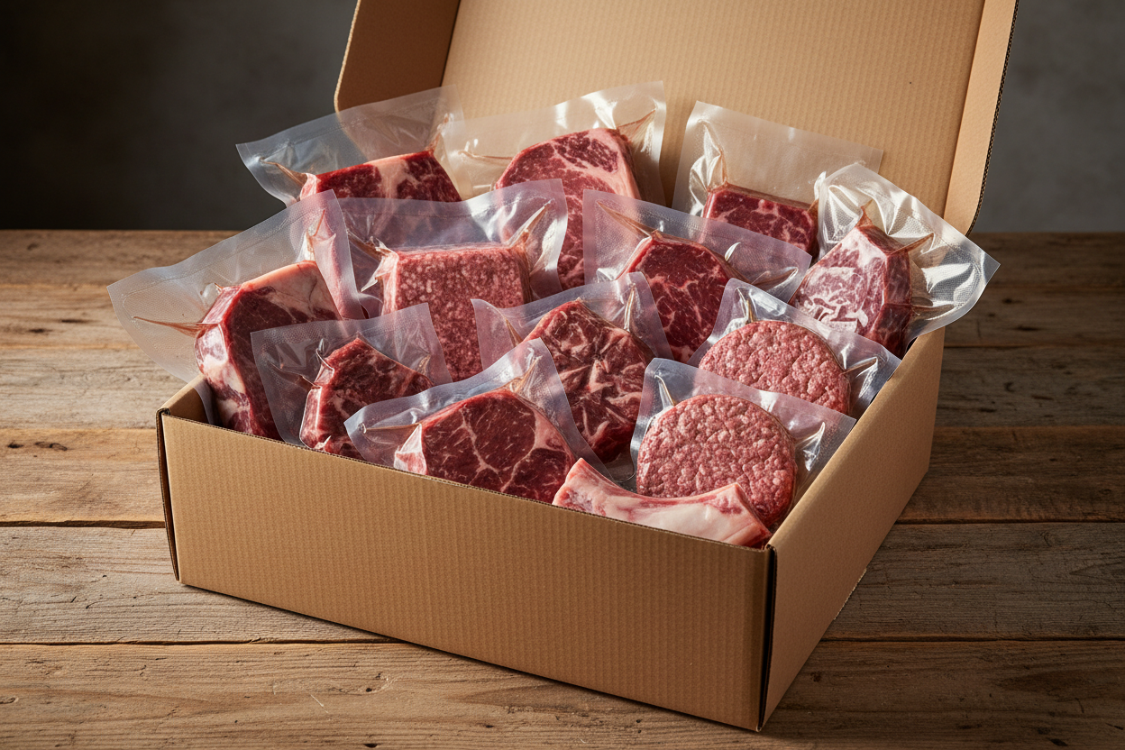 please remove all labels, and make the pieces of meat less uniform